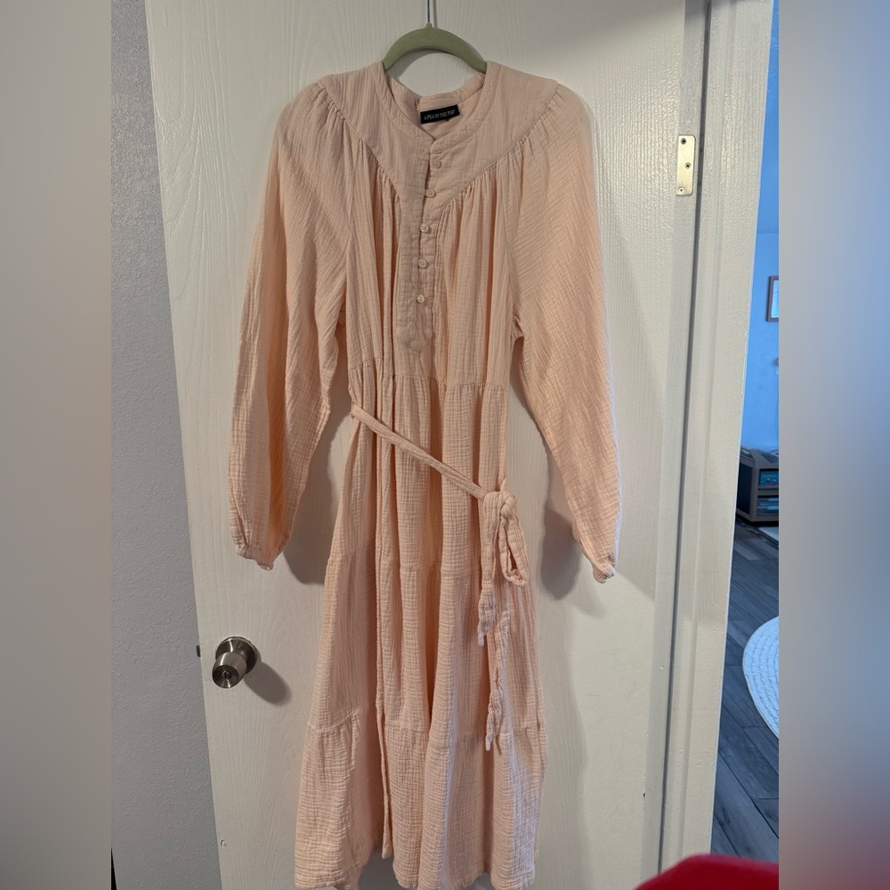EUC A Pea In The Pod Peach Linen Maternity Dress Size L